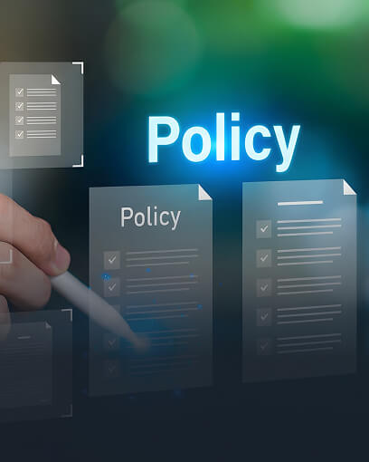 Documents and digital interface representing policy research and guidance for education and workforce policy.